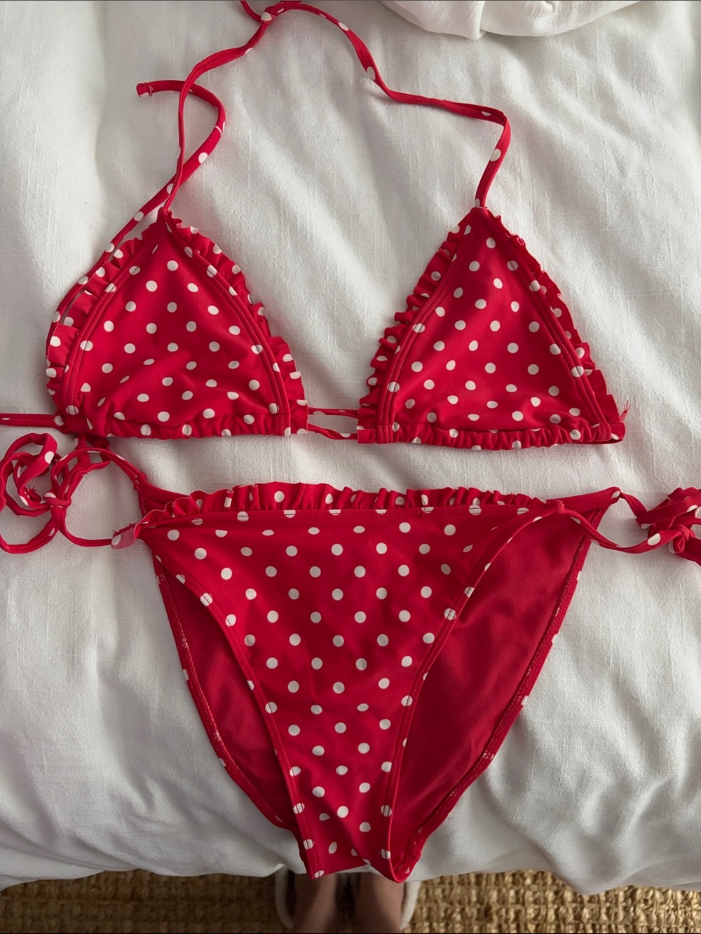 PacSun Red & White Polka Dot Triangle Bikini